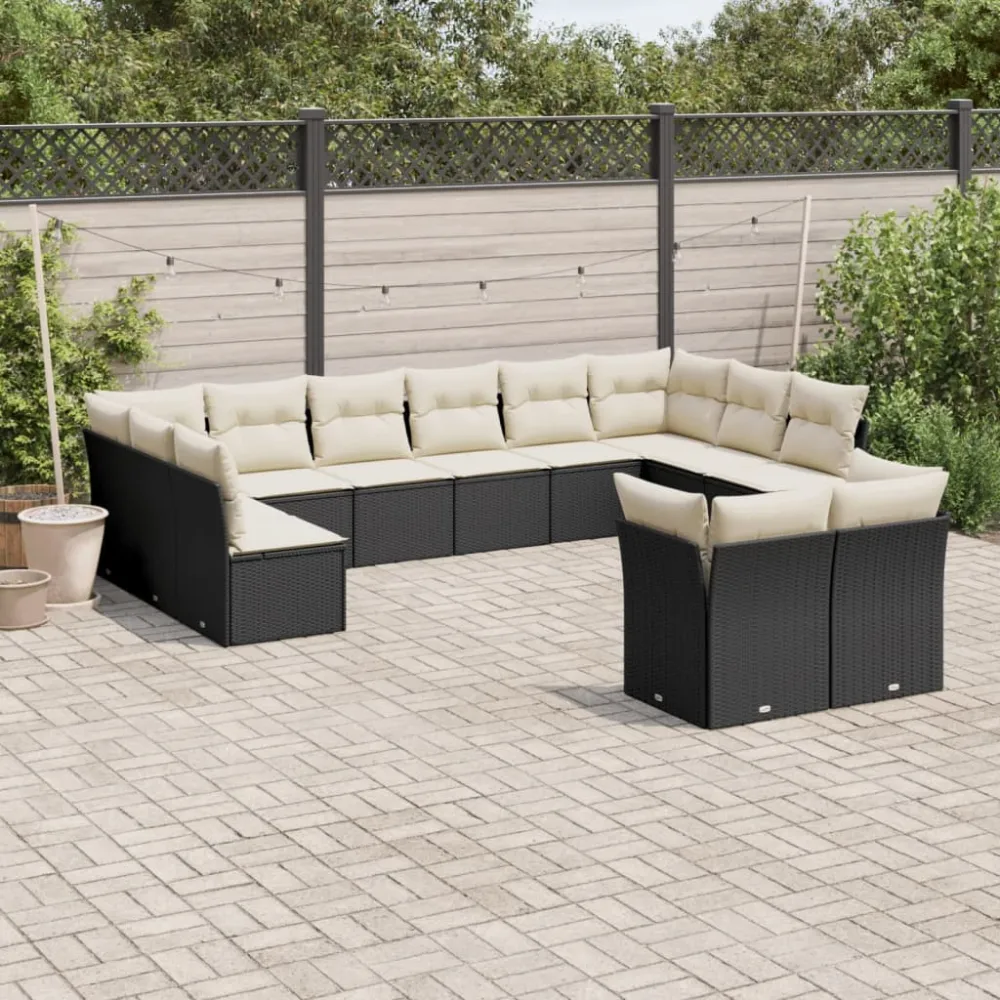12-delige Loungeset met kussens poly rattan zwart vidaXL