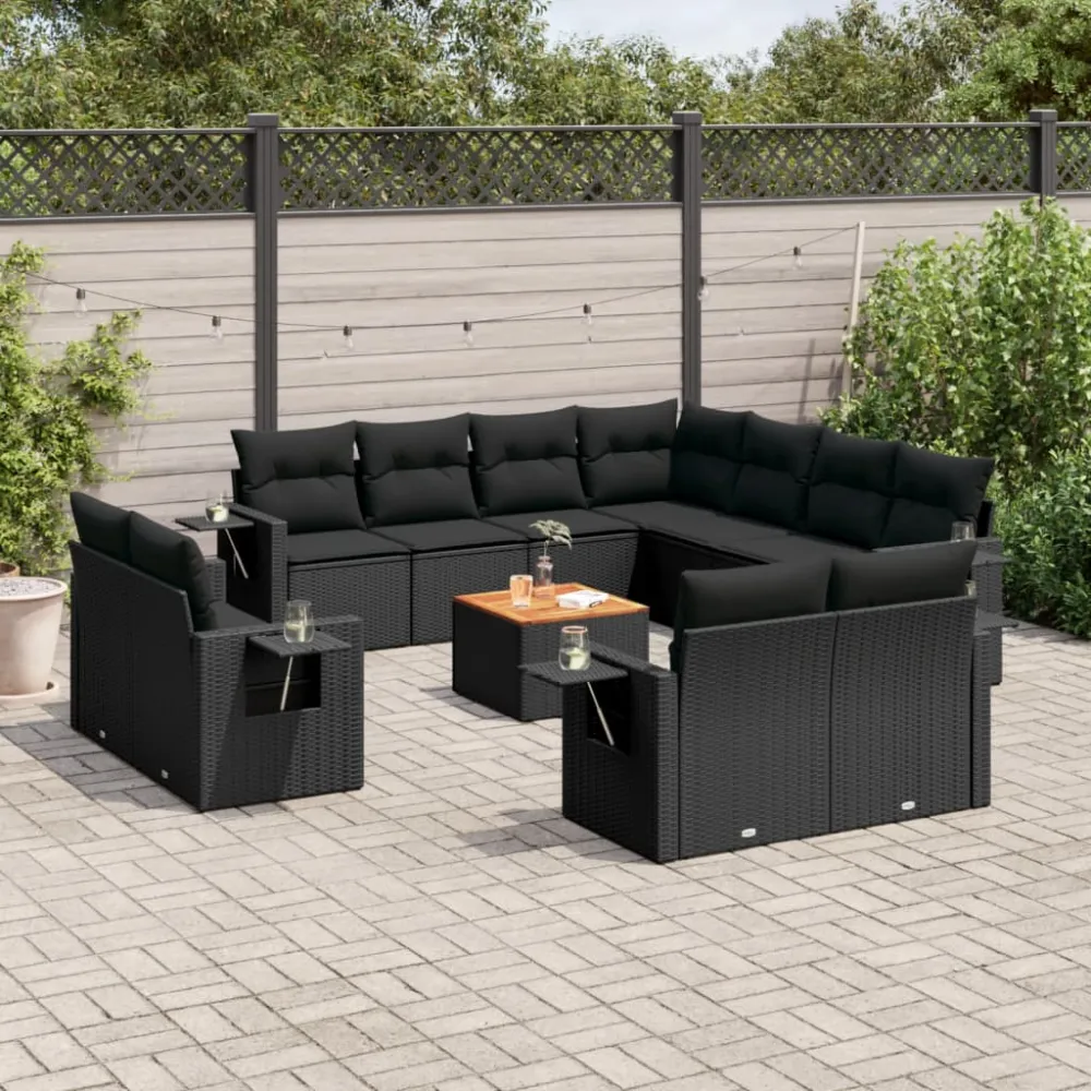 12-delige Loungeset met kussens poly rattan zwart vidaXL