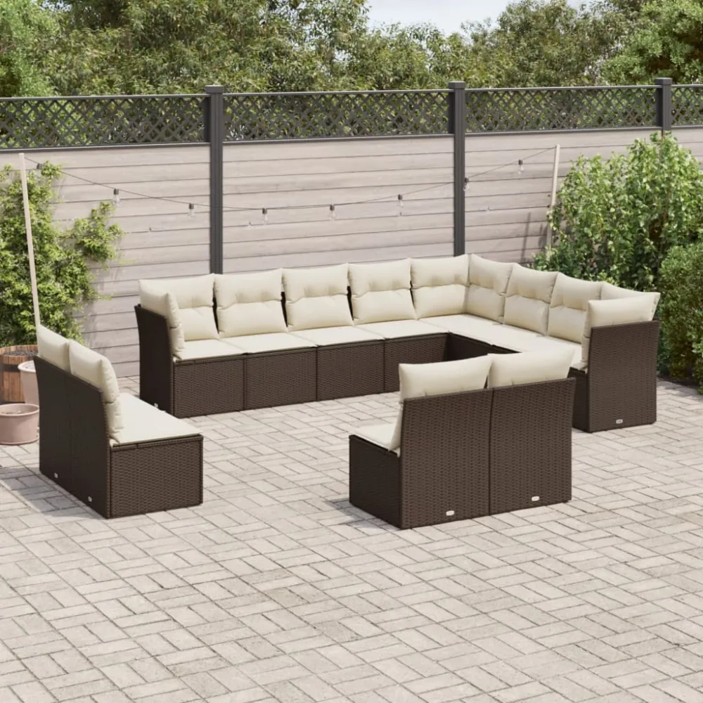 12-delige Loungeset met kussens poly rattan bruin vidaXL