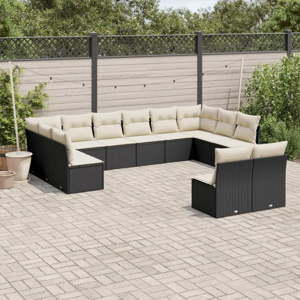 12-delige Loungeset met kussens poly rattan zwart vidaXL
