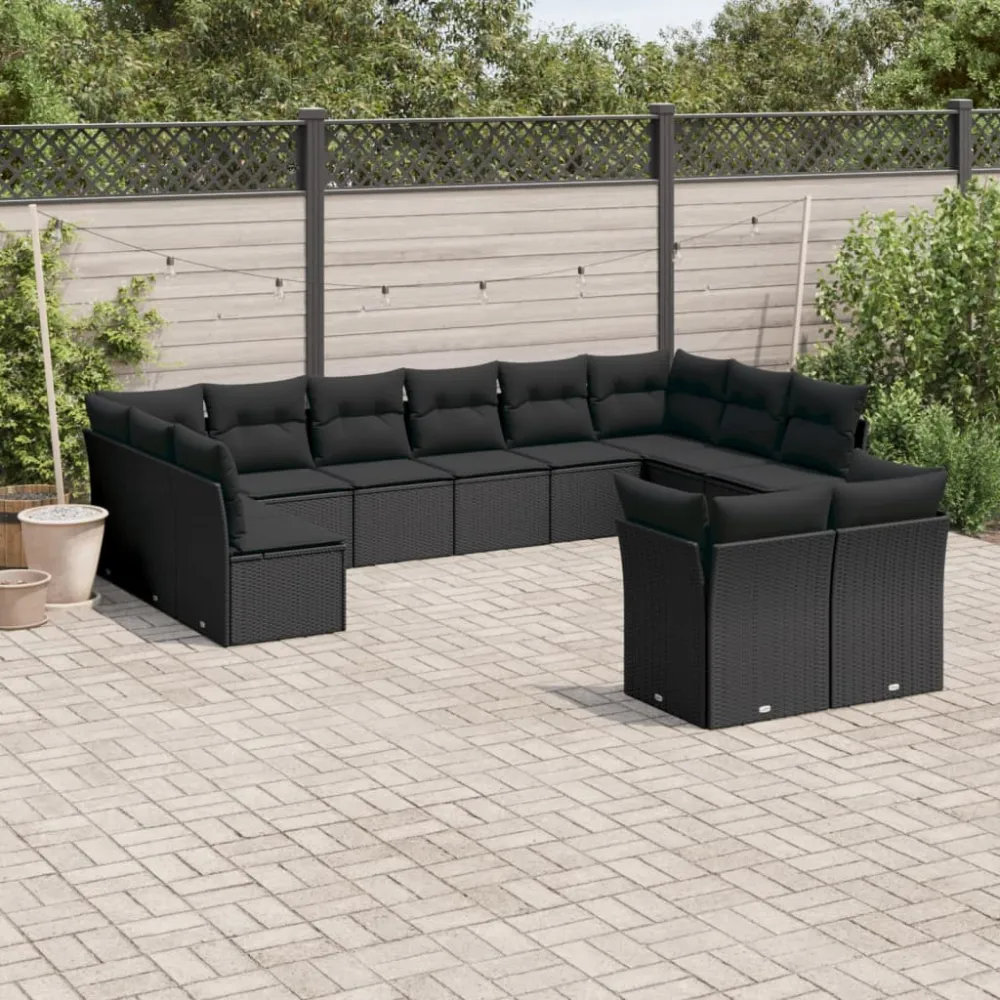12-delige Loungeset met kussens poly rattan zwart vidaXL
