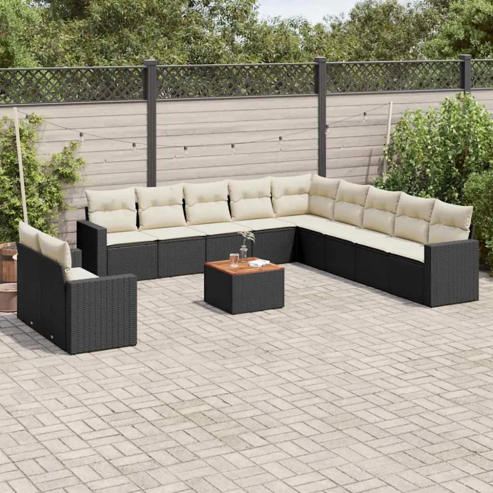 12-delige Loungeset met kussens poly rattan zwart vidaXL