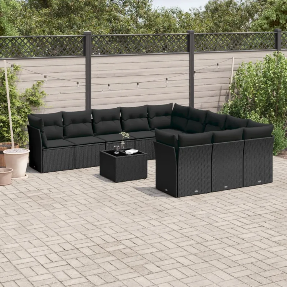 12-delige Loungeset met kussens poly rattan zwart vidaXL