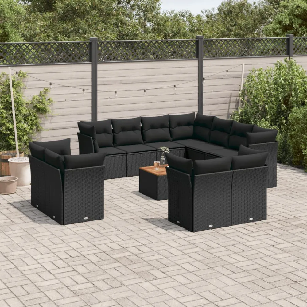 12-delige Loungeset met kussens poly rattan zwart vidaXL