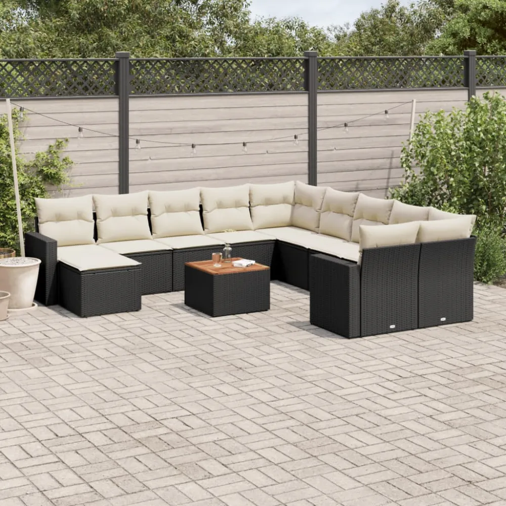 12-delige Loungeset met kussens poly rattan zwart vidaXL