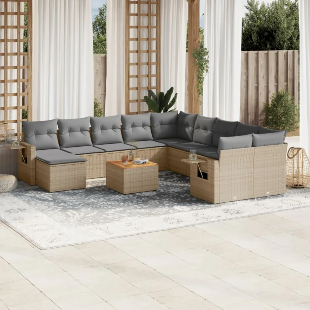 12-delige Loungeset met kussens poly rattan beige vidaXL