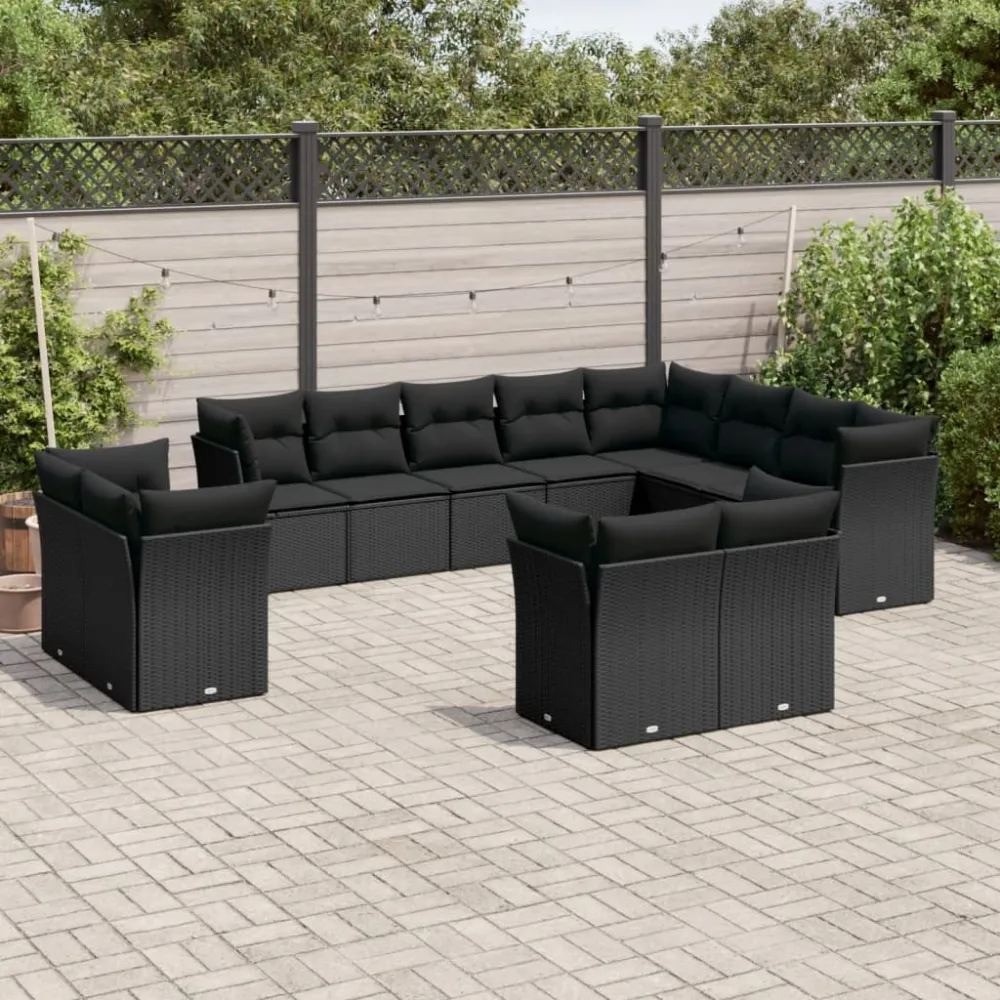 12-delige Loungeset met kussens poly rattan zwart vidaXL