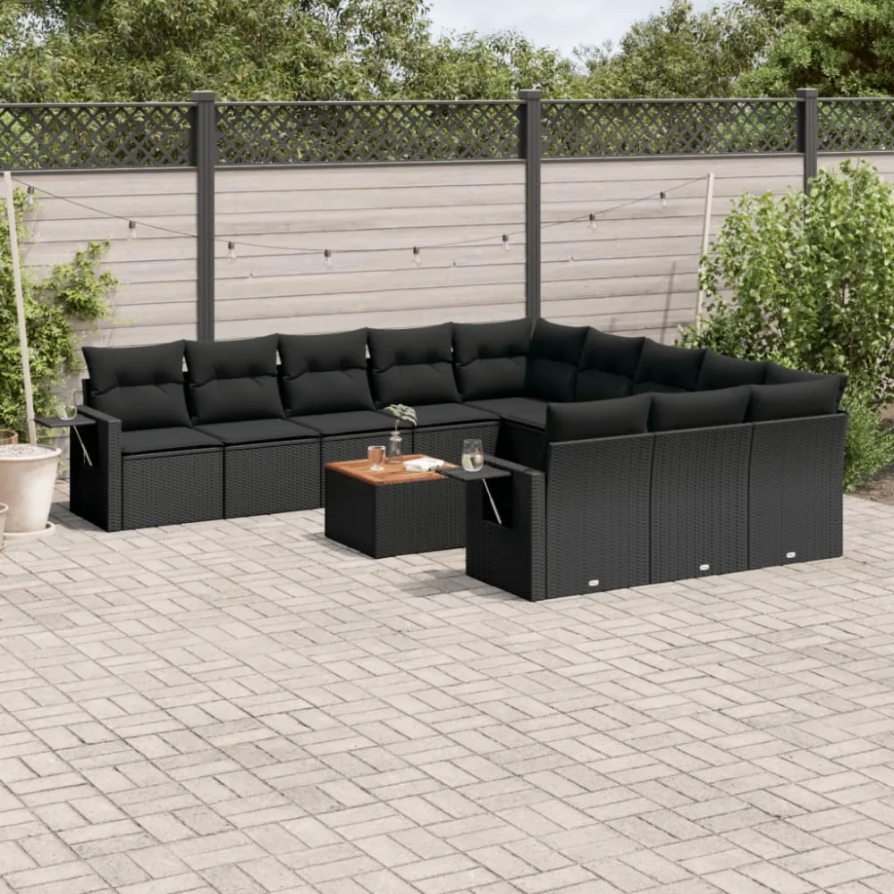 12-delige Loungeset met kussens poly rattan zwart vidaXL