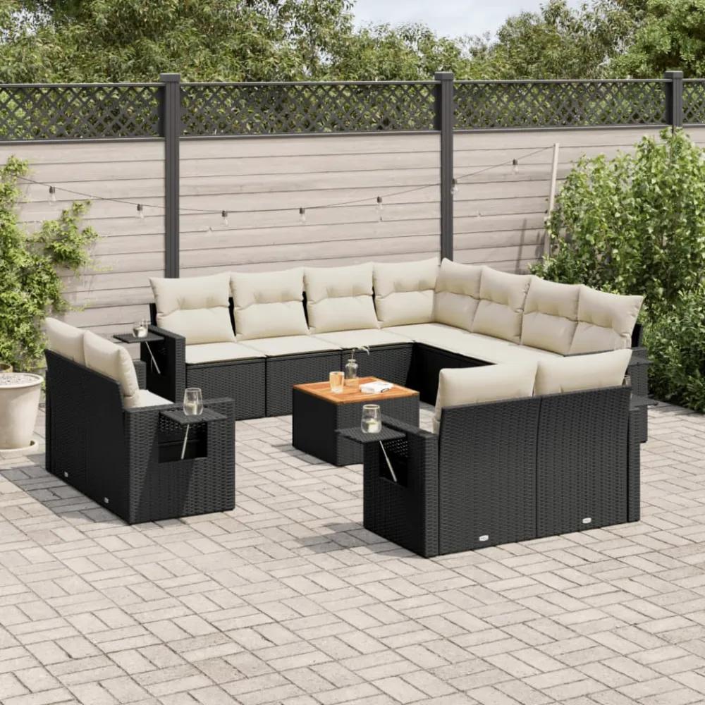 12-delige Loungeset met kussens poly rattan zwart vidaXL