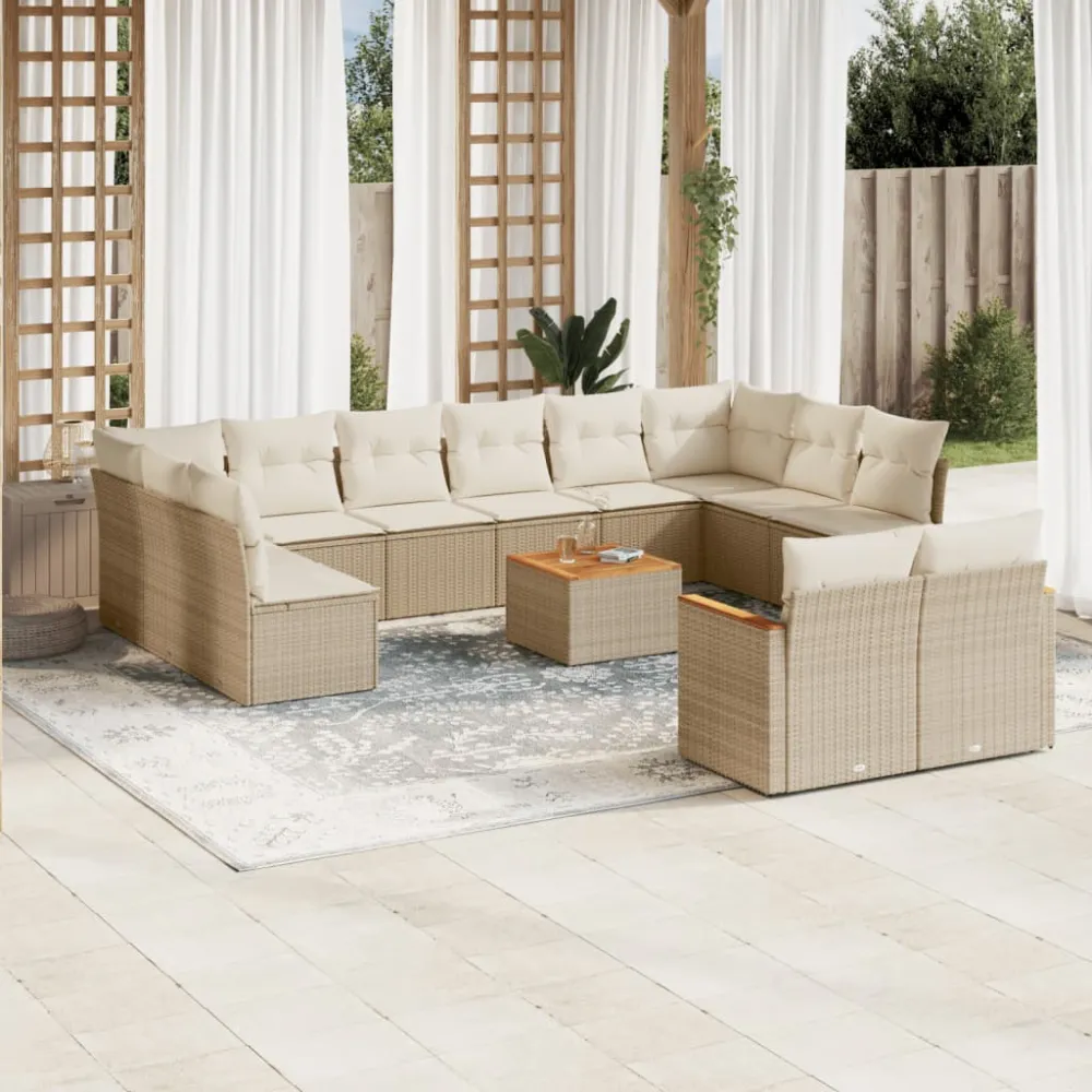 13-delige Loungeset met kussens poly rattan beige vidaXL