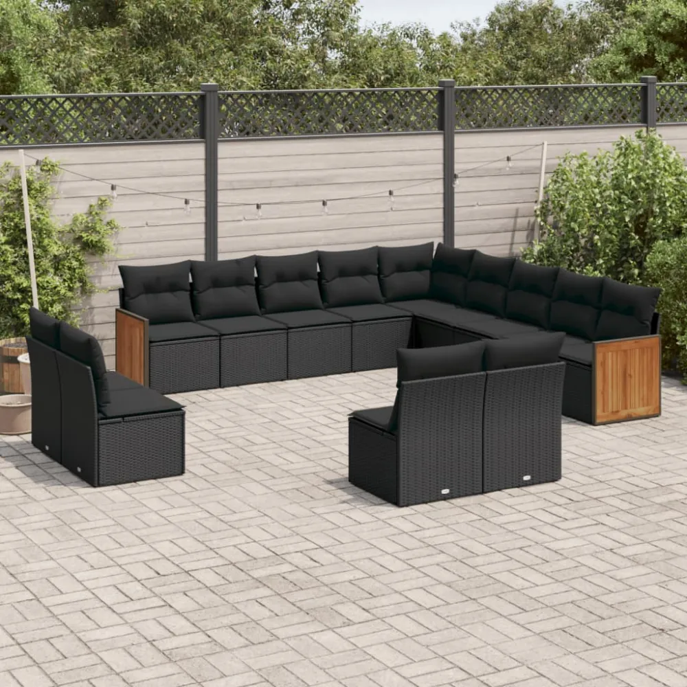 13-delige Loungeset met kussens poly rattan zwart vidaXL