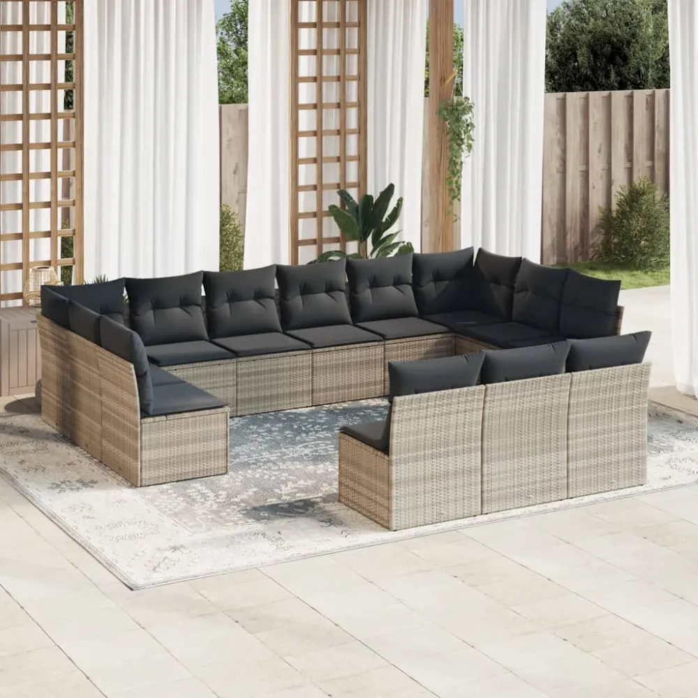 13-delige Loungeset met kussens poly rattan lichtgrijs vidaXL