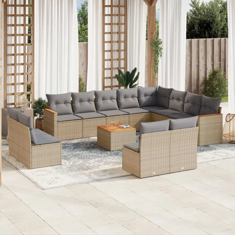 13-delige Loungeset met kussens poly rattan gemengd beige vidaXL