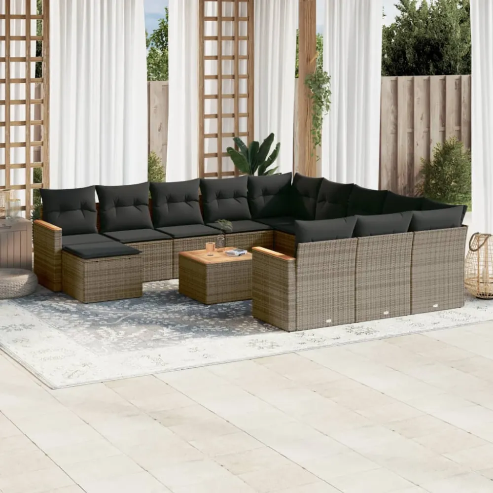 13-delige Loungeset met kussens poly rattan grijs vidaXL