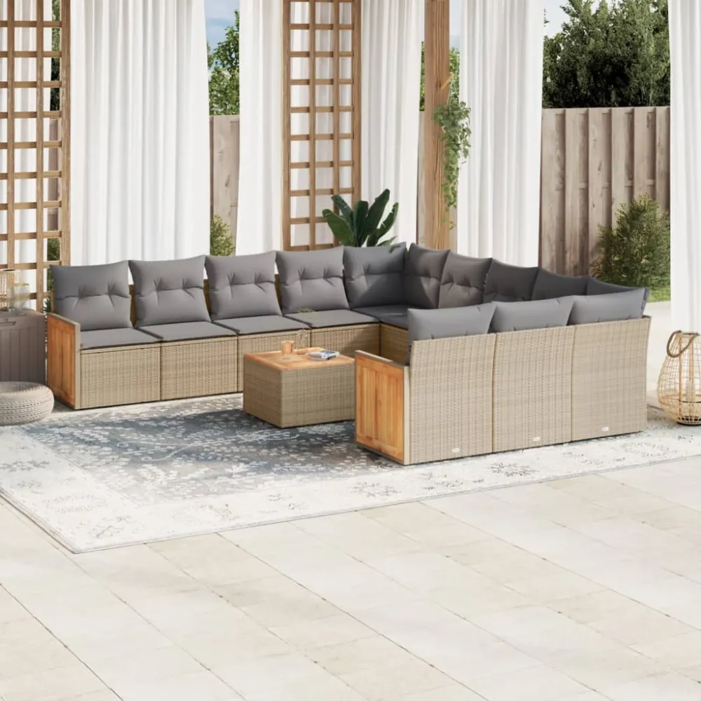 13-delige Loungeset met kussens poly rattan gemengd beige vidaXL