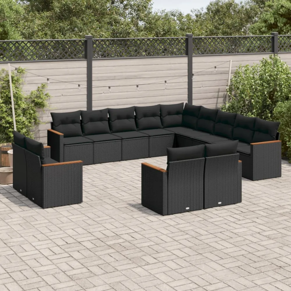 13-delige Loungeset met kussens poly rattan zwart vidaXL