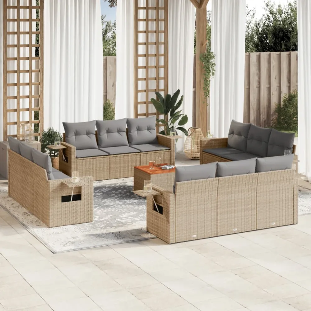 13-delige Loungeset met kussens poly rattan beige vidaXL