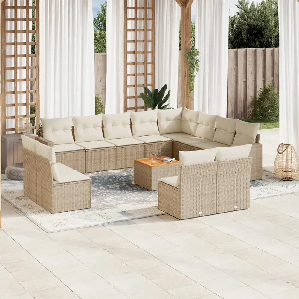 13-delige Loungeset met kussens poly rattan beige vidaXL