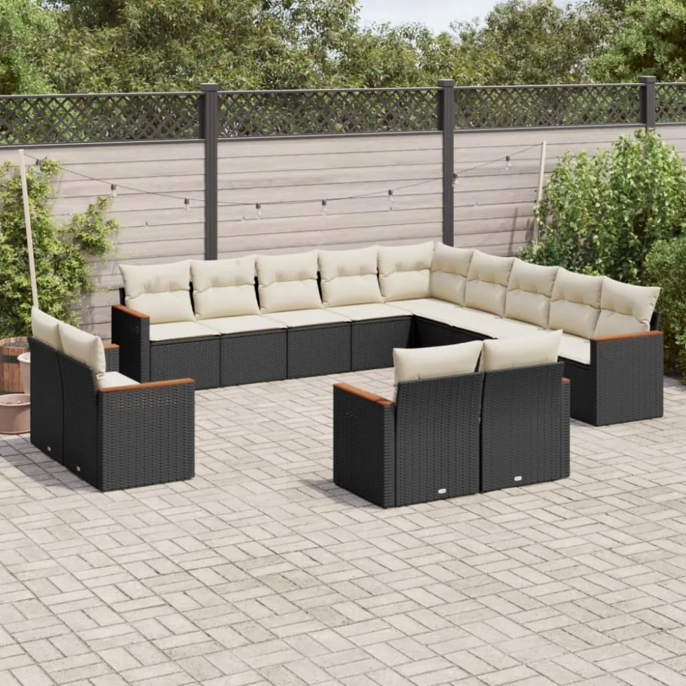 13-delige Loungeset met kussens poly rattan zwart vidaXL