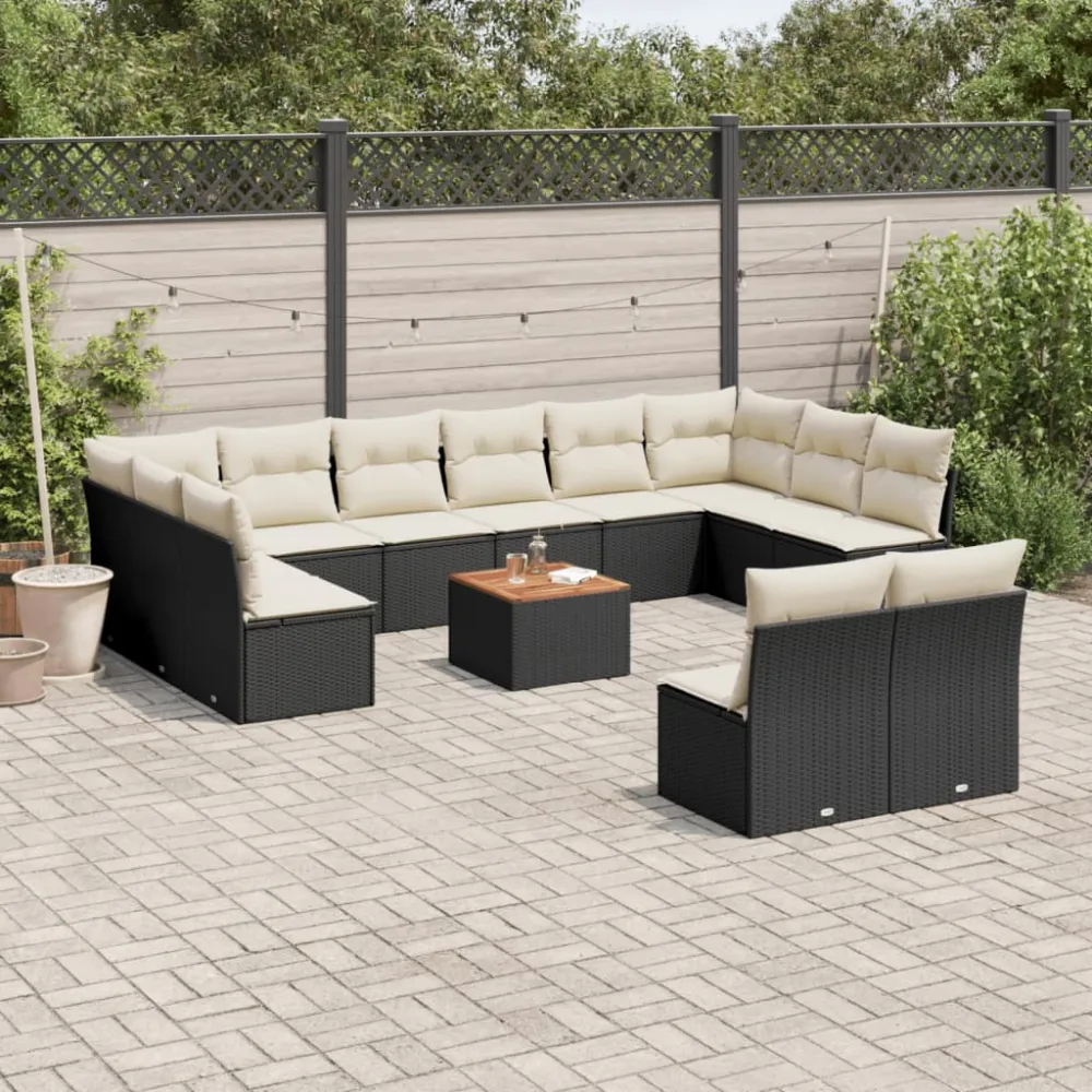 13-delige Loungeset met kussens poly rattan zwart vidaXL