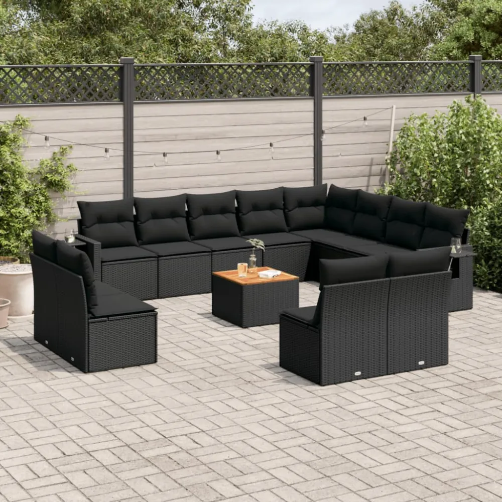 13-delige Loungeset met kussens poly rattan zwart vidaXL