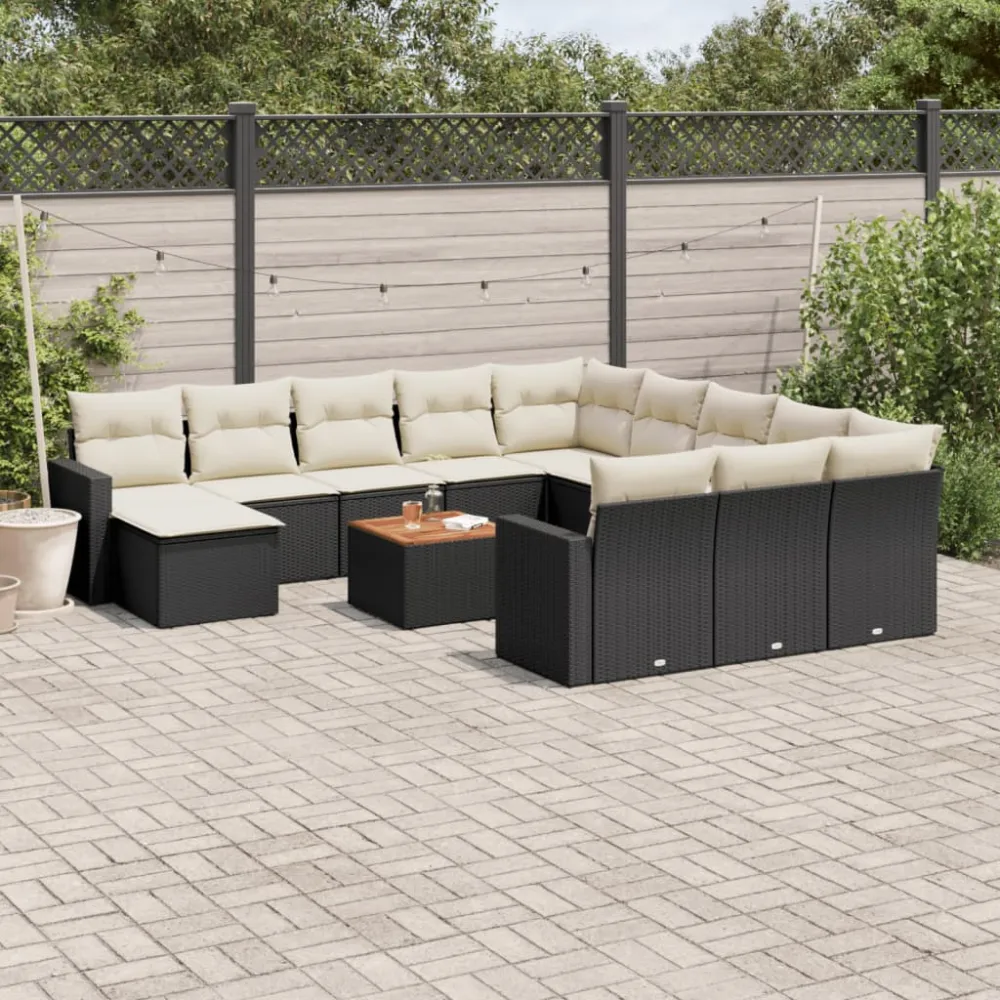 13-delige Loungeset met kussens poly rattan zwart vidaXL