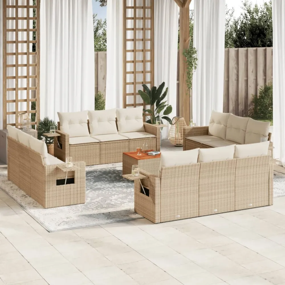 13-delige Loungeset met kussens poly rattan beige vidaXL