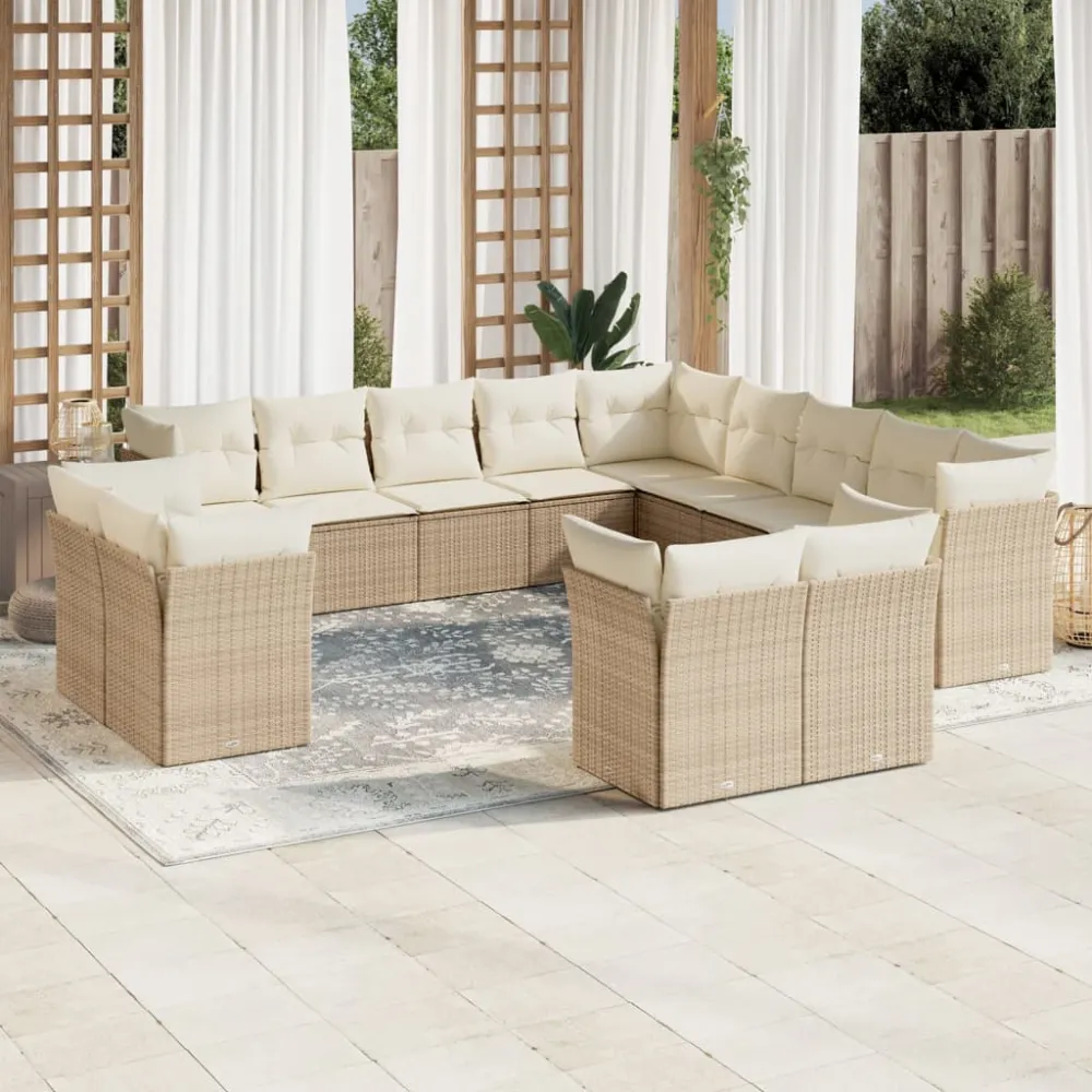 13-delige Loungeset met kussens poly rattan beige vidaXL