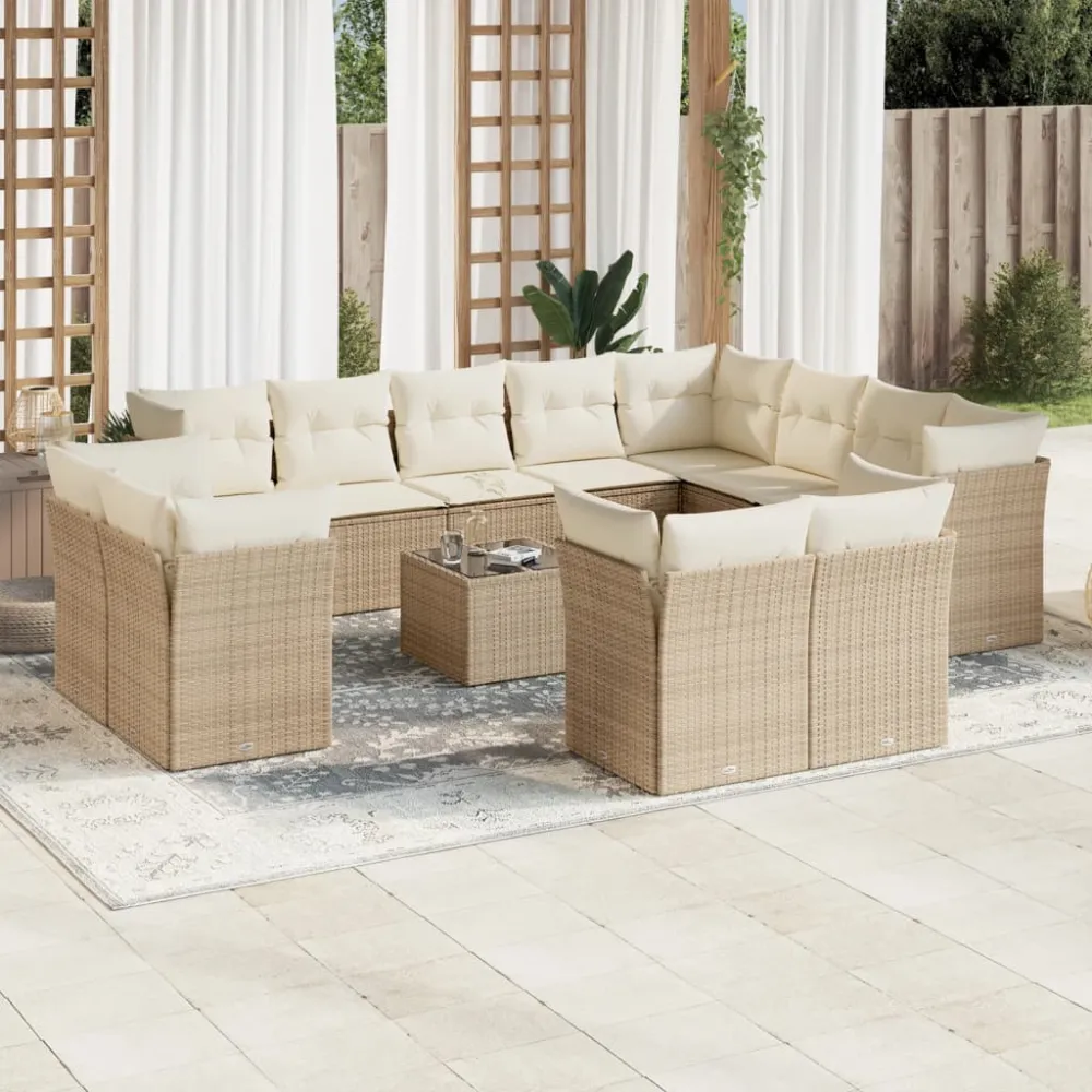 13-delige Loungeset met kussens poly rattan beige vidaXL