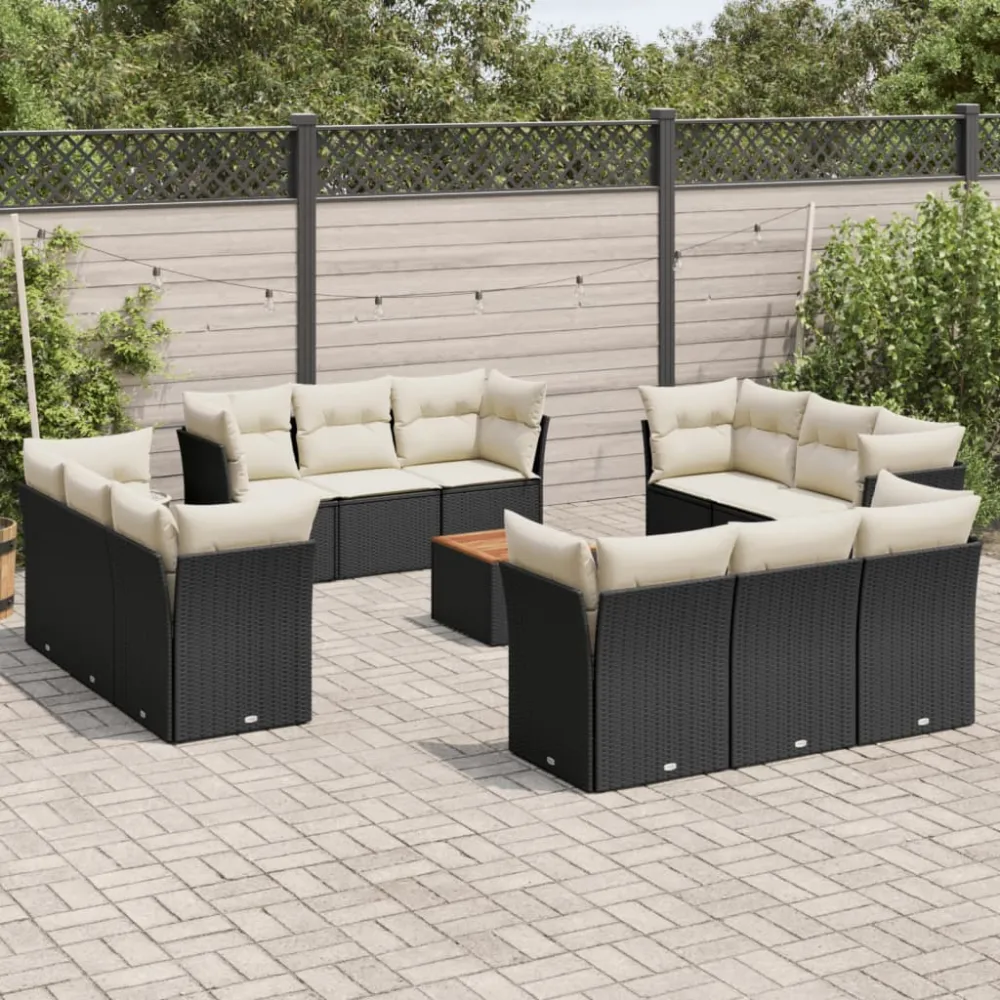 13-delige Loungeset met kussens poly rattan zwart vidaXL