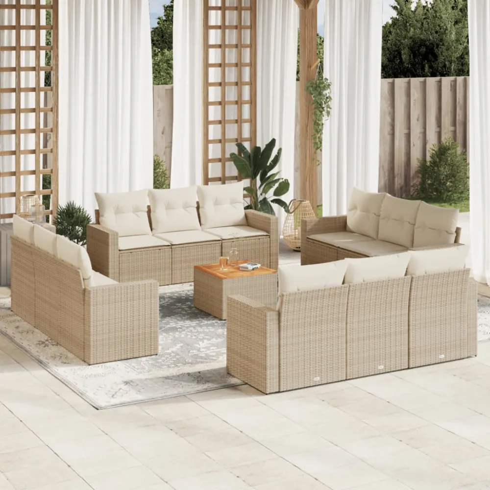 13-delige Loungeset met kussens poly rattan beige vidaXL
