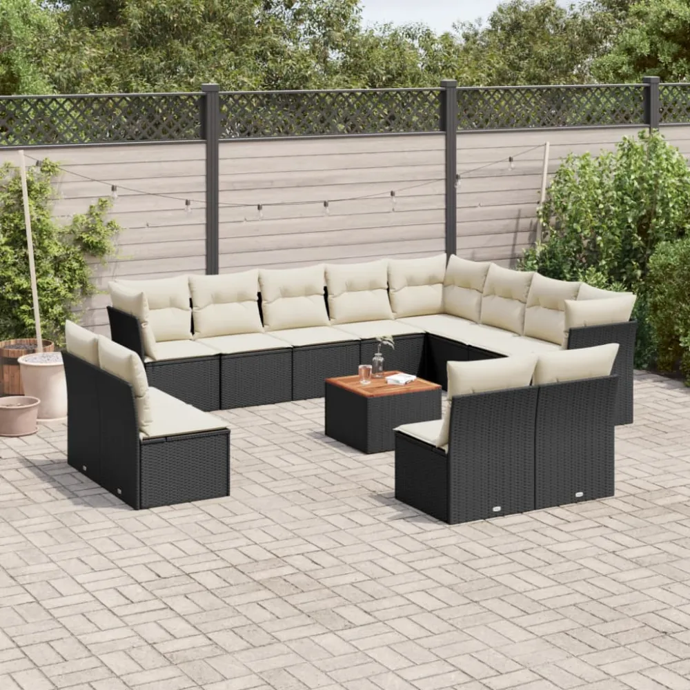 13-delige Loungeset met kussens poly rattan zwart vidaXL