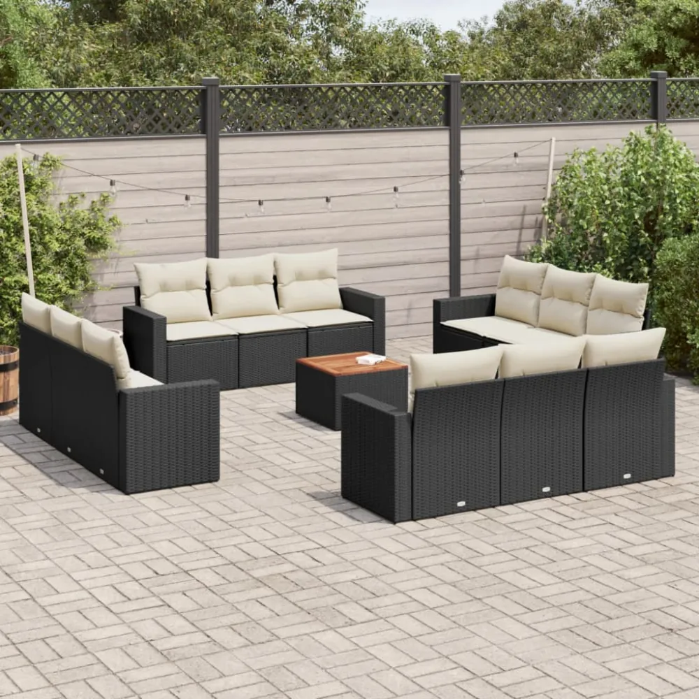13-delige Loungeset met kussens poly rattan zwart vidaXL