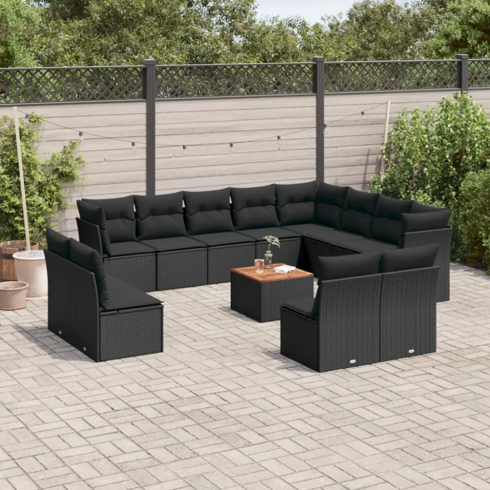 13-delige Loungeset met kussens poly rattan zwart vidaXL