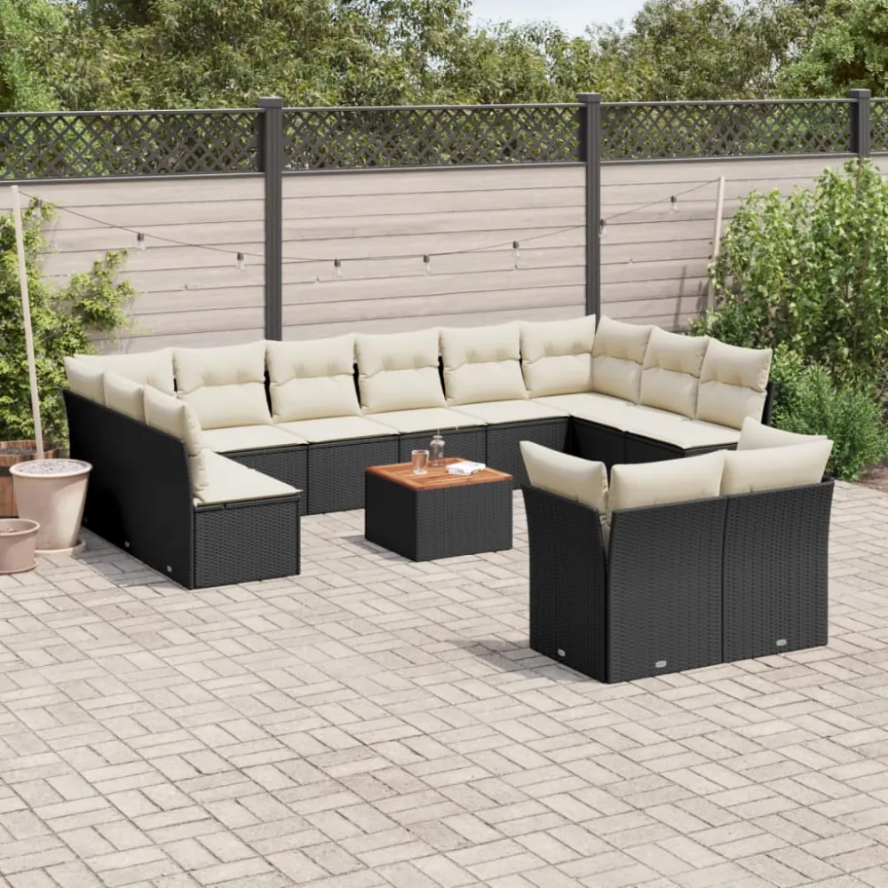 13-delige Loungeset met kussens poly rattan zwart vidaXL