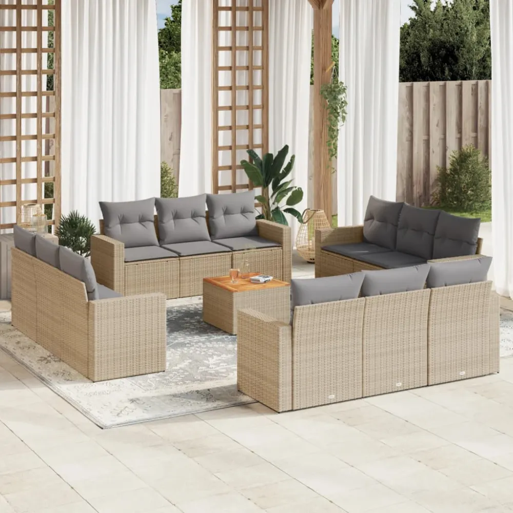 13-delige Loungeset met kussens poly rattan beige vidaXL