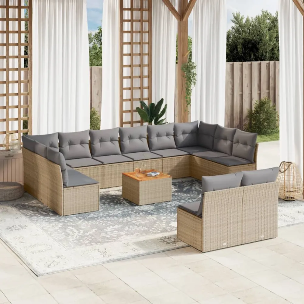 13-delige Loungeset met kussens poly rattan beige vidaXL