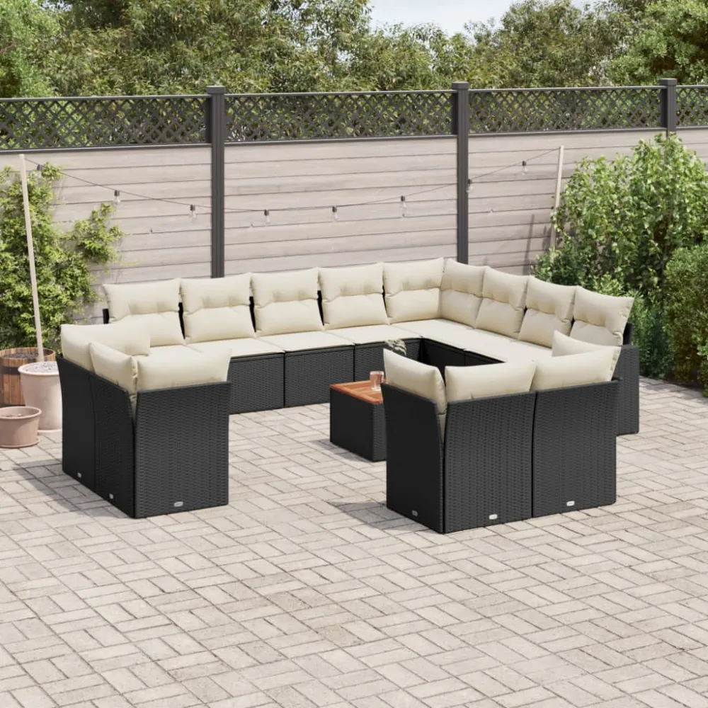 13-delige Loungeset met kussens poly rattan zwart vidaXL