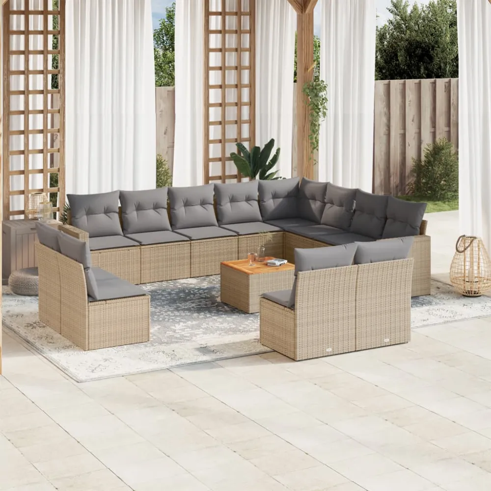 13-delige Loungeset met kussens poly rattan beige vidaXL