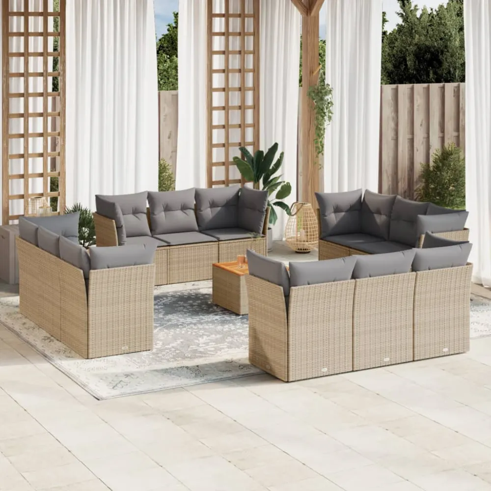13-delige Loungeset met kussens poly rattan beige vidaXL