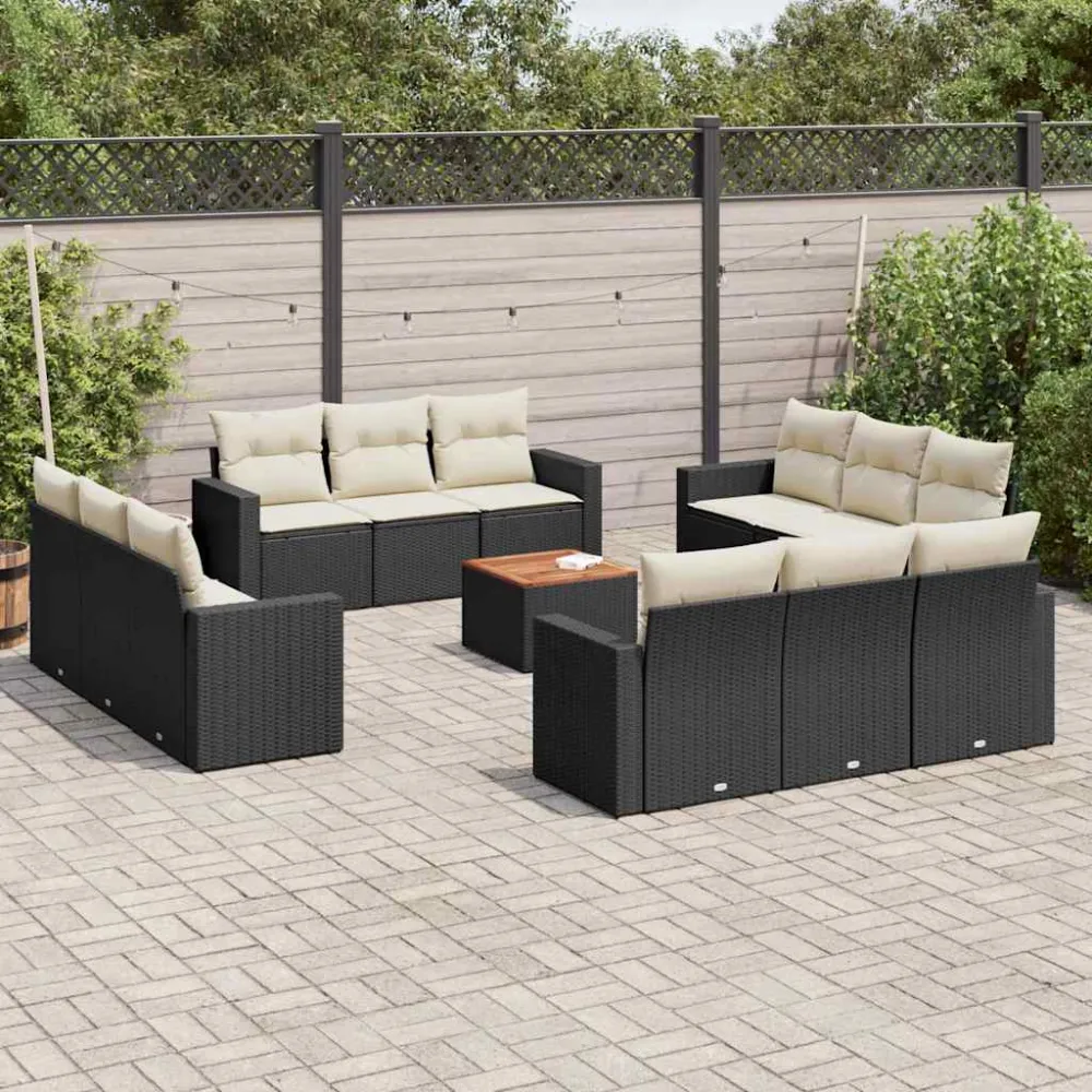 13-delige Loungeset met kussens poly rattan zwart vidaXL