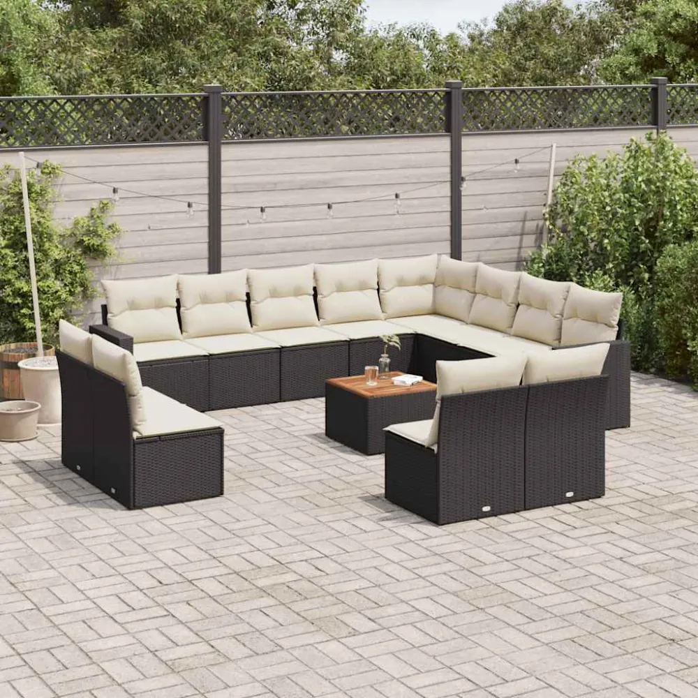 13-delige Loungeset met kussens poly rattan zwart vidaXL