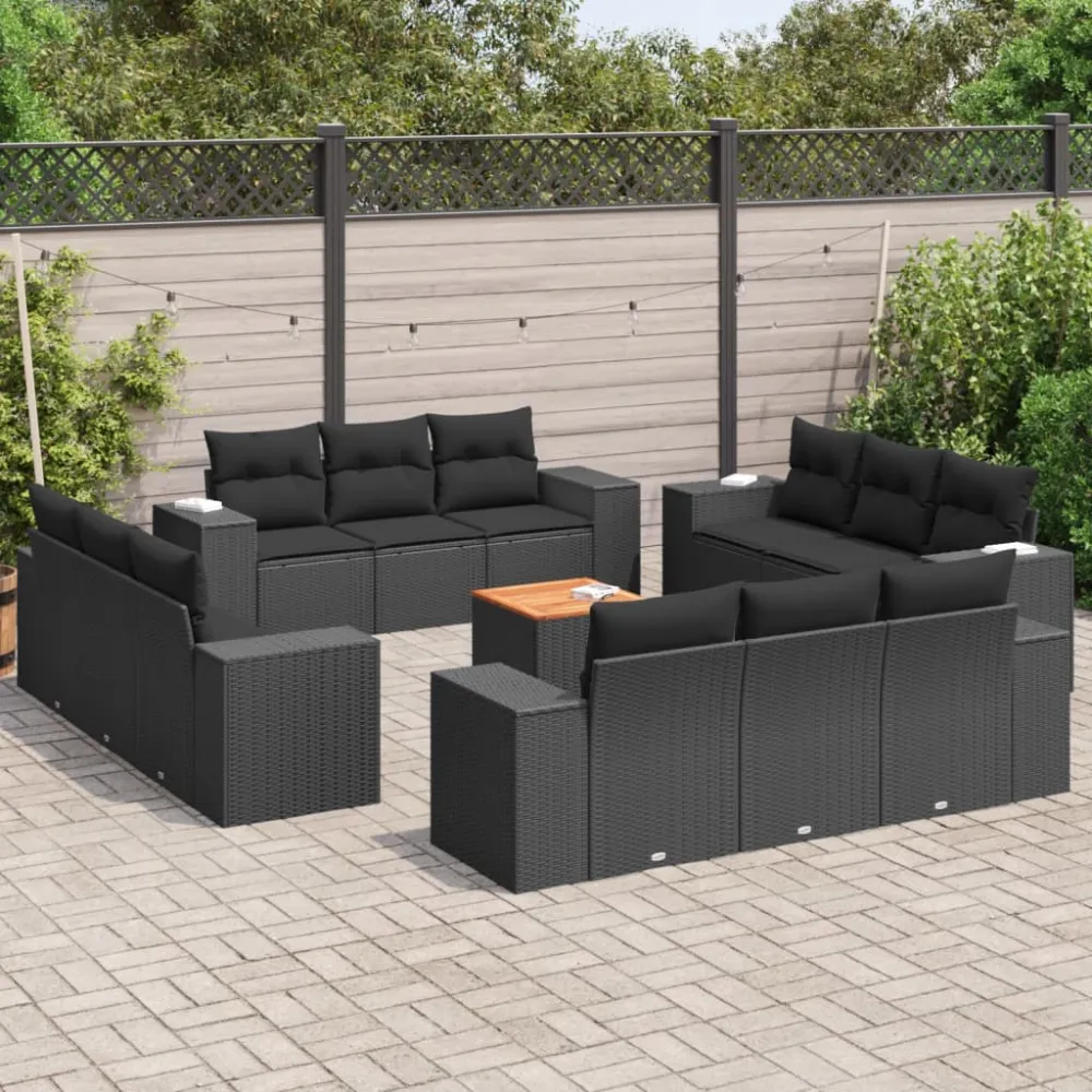 13-delige Loungeset met kussens poly rattan zwart vidaXL