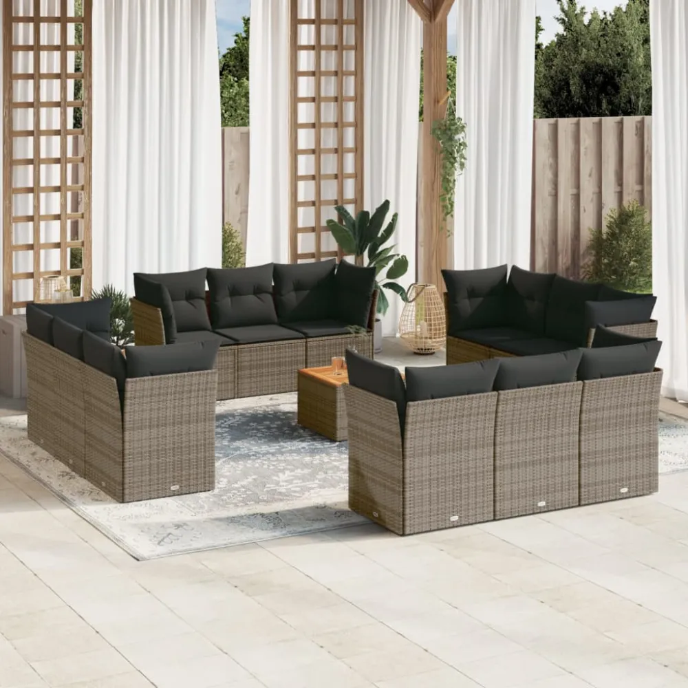 13-delige Loungeset met kussens poly rattan grijs vidaXL
