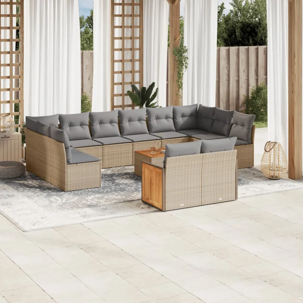 13-delige Loungeset met kussens poly rattan beige vidaXL