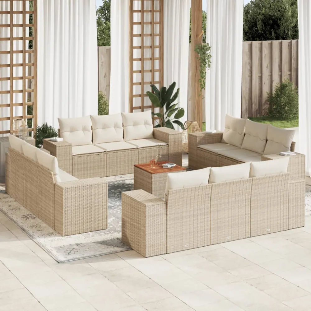 13-delige Loungeset met kussens poly rattan beige vidaXL