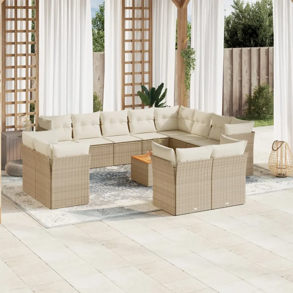 13-delige Loungeset met kussens poly rattan beige vidaXL