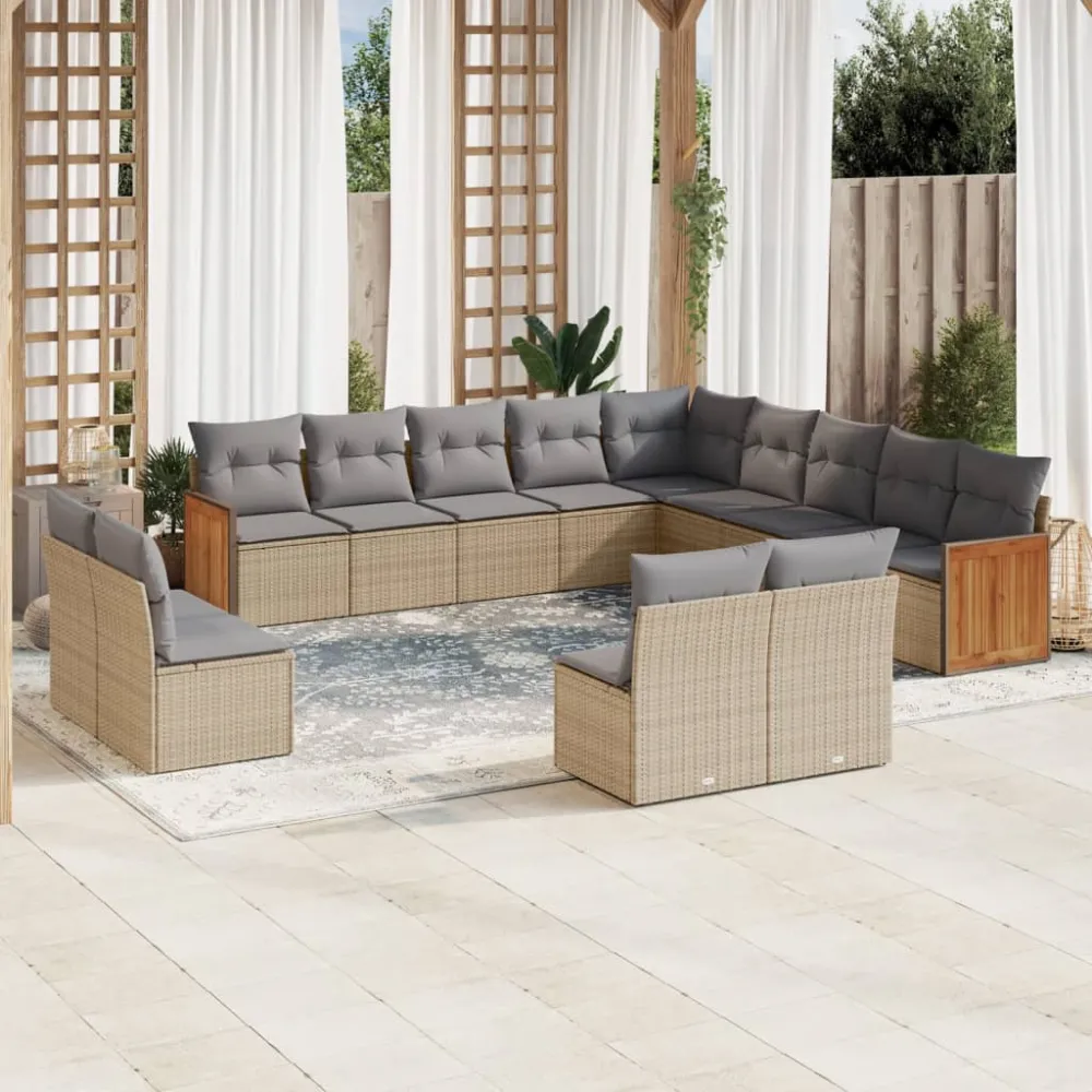 13-delige Loungeset met kussens poly rattan beige vidaXL