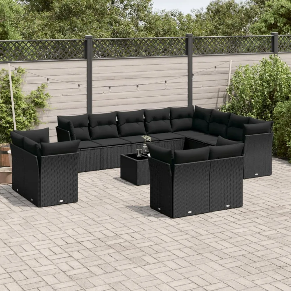 13-delige Loungeset met kussens poly rattan zwart vidaXL