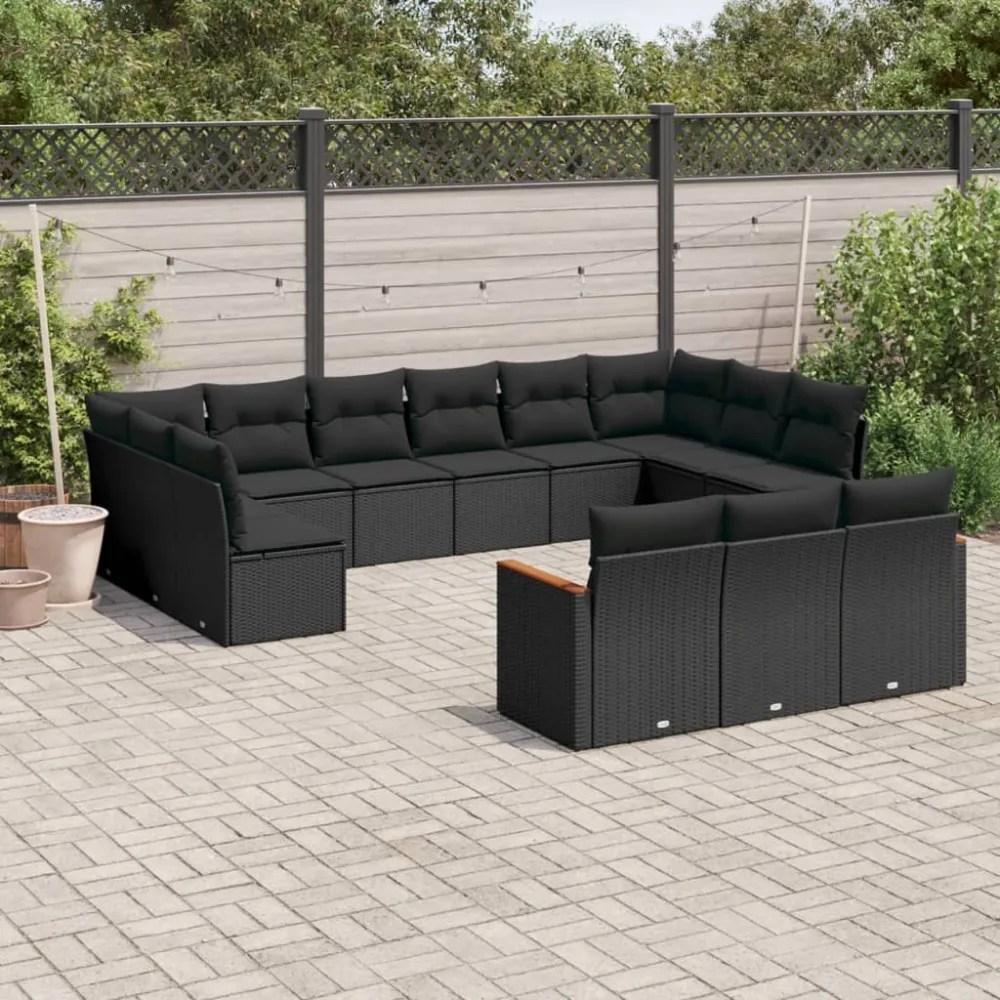 13-delige Loungeset met kussens poly rattan zwart vidaXL